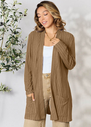 Basic Bae Full Size Ribbed Open Front Cardigan with Pockets - MimiStylez