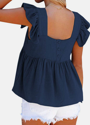 Full Size Ruffled Square Neck Cap Sleeve Blouse - MimiStylez