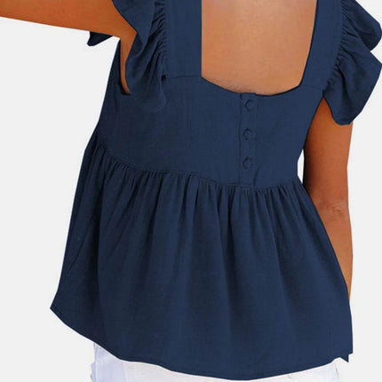 Full Size Ruffled Square Neck Cap Sleeve Blouse - MimiStylez