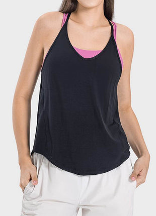 Slit Spaghetti Strap Scoop Neck Active Cami - MimiStylez
