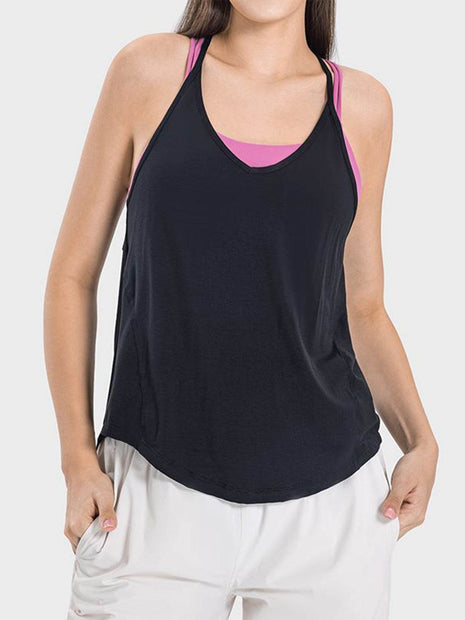 Slit Spaghetti Strap Scoop Neck Active Cami - MimiStylez
