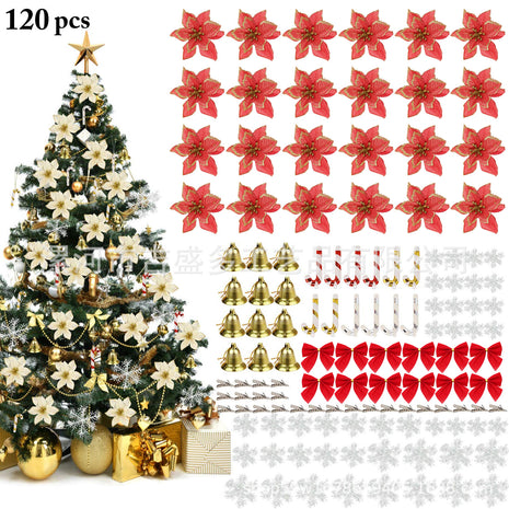 120pcs Christmas Flower Set Christmas Tree Decoration Pendant New Product Plastic Flower Simulation Flower