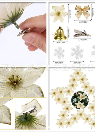 120pcs Christmas Flower Set Christmas Tree Decoration Pendant New Product Plastic Flower Simulation Flower