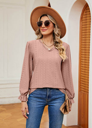 V-Neck Flounce Sleeve Blouse - MimiStylez