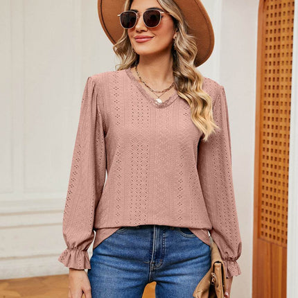 V-Neck Flounce Sleeve Blouse - MimiStylez