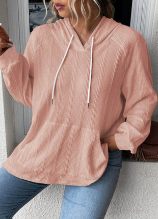 Textured Drawstring Kangaroo Pocket Hoodie - MimiStylez
