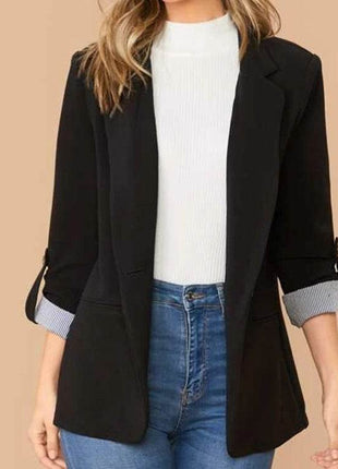 Lapel Collar Roll-Tab Sleeve Blazer - MimiStylez