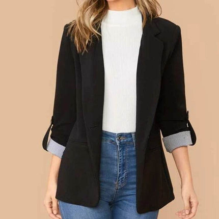 Lapel Collar Roll-Tab Sleeve Blazer - MimiStylez