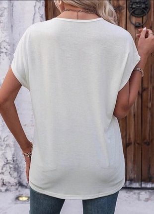 Heathered V-Neck Short Sleeve T-Shirt - MimiStylez