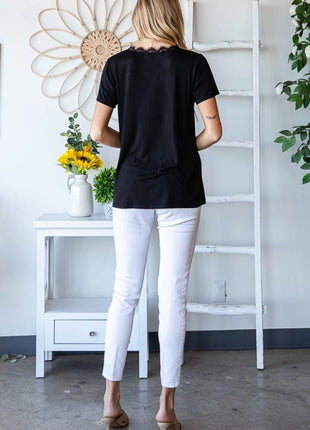 Heimish Lace Detail V-Neck Short Sleeve T-Shirt - MimiStylez