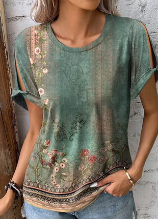 Printed Round Neck Short Sleeve T-Shirt - MimiStylez