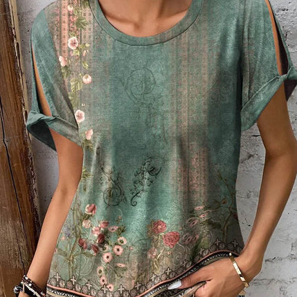 Printed Round Neck Short Sleeve T-Shirt - MimiStylez