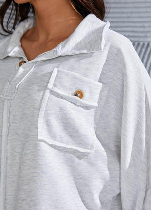 Exposed Seam Collared Neck Sweatshirt - MimiStylez