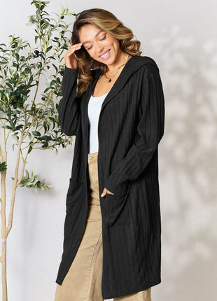 Basic Bae Full Size Hooded Sweater Cardigan - MimiStylez