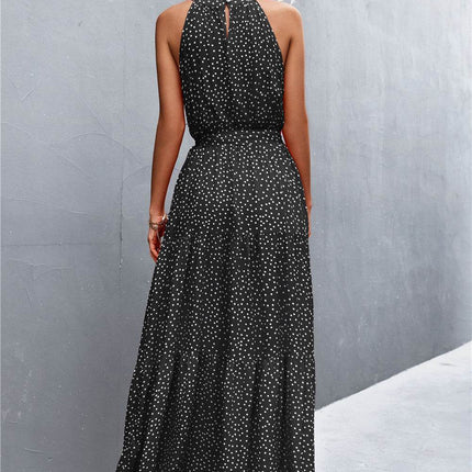Printed Sleeveless Tie Waist Maxi Dress - MimiStylez
