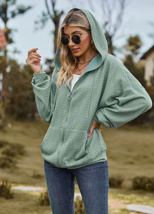 Cable-Knit Long Sleeve Hooded Jacket - MimiStylez