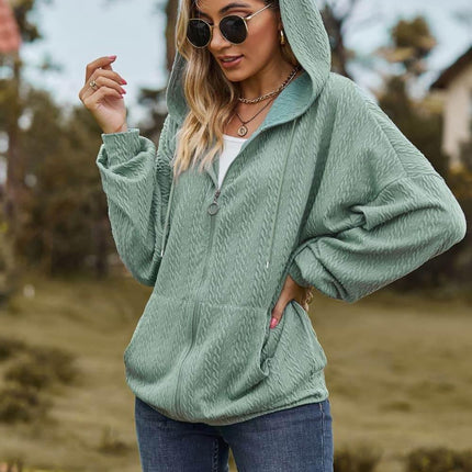 Cable-Knit Long Sleeve Hooded Jacket - MimiStylez