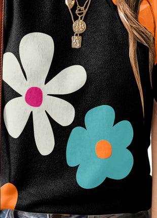 Flower Round Neck Short Sleeve Blouse - MimiStylez