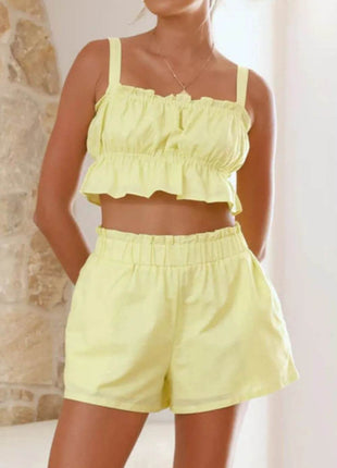 Ruffled Square Neck Cami and Shorts Set - MimiStylez