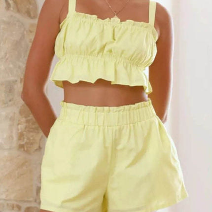 Ruffled Square Neck Cami and Shorts Set - MimiStylez