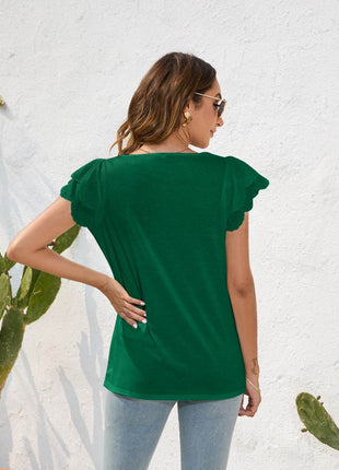 Ruffled Square Neck Cap Sleeve Blouse - MimiStylez