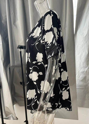 Full Size Printed Notched Short Sleeve Blouse - MimiStylez