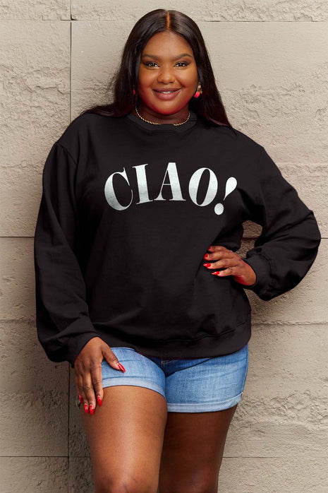 Simply Love Full Size CIAO！Round Neck Sweatshirt - MimiStylez