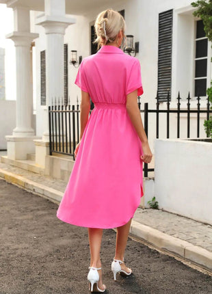 Tied Button Up Shirt Dress - MimiStylez