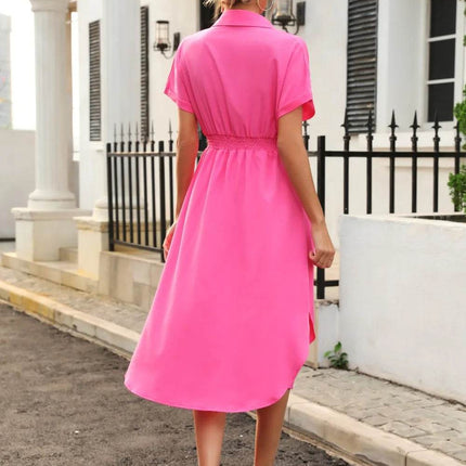 Tied Button Up Shirt Dress - MimiStylez