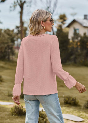 V-Neck Flounce Sleeve Blouse - MimiStylez