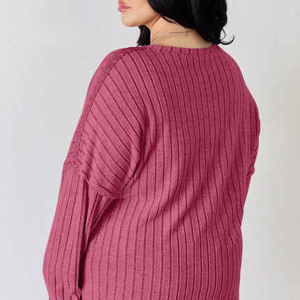 Basic Bae Full Size Ribbed Half Button Long Sleeve T-Shirt - MimiStylez