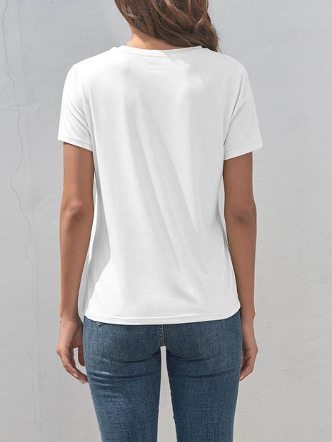 Graphic Round Neck Short Sleeve T-Shirt - MimiStylez