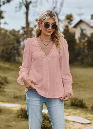 V-Neck Flounce Sleeve Blouse - MimiStylez
