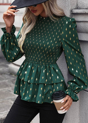 Smocked Flounce Sleeve Layered Blouse - MimiStylez