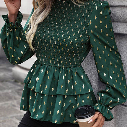 Smocked Flounce Sleeve Layered Blouse - MimiStylez