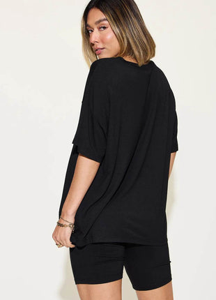 Neck Drop Shoulder T-Shirt and Shorts Set - MimiStylez