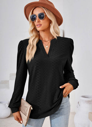 V-Neck Puff Sleeve Blouse - MimiStylez