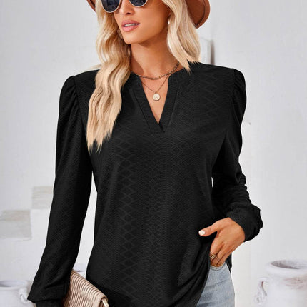 V-Neck Puff Sleeve Blouse - MimiStylez