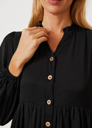 Ruffled Button Up Long Sleeve Tiered Shirt - MimiStylez