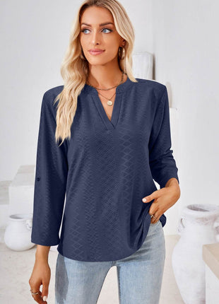 V-Neck Roll-Tap Sleeve Blouse - MimiStylez