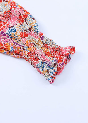 Floral Print Long Puff Sleeve Blouse - MimiStylez