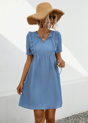 Tie Neck Short Sleeve Mini Dress - MimiStylez