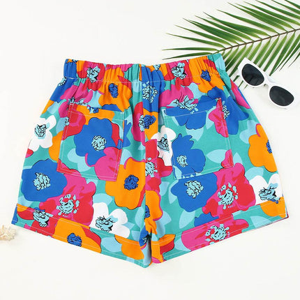 Drawstring Printed High Waist Shorts - MimiStylez