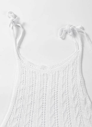 Tie Straps Wave Stripes Textured Eyelet Knitted Vest - MimiStylez