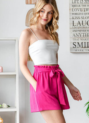 Heimish Full Size Texture High Waist Tied Shorts - MimiStylez