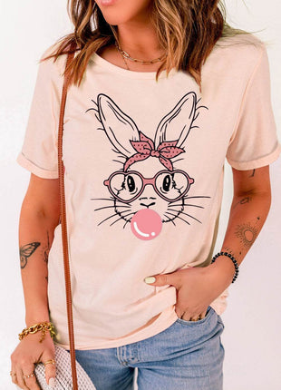 Rabbit Graphic Round Neck Short Sleeve T-Shirt - MimiStylez