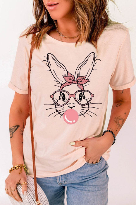 Rabbit Graphic Round Neck Short Sleeve T-Shirt - MimiStylez