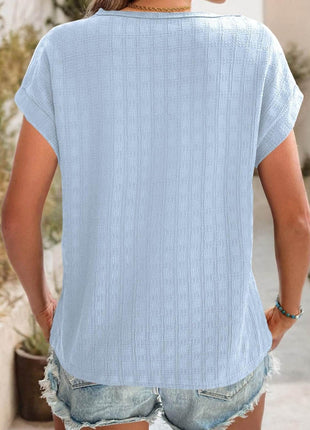 Textured Round Neck Short Sleeve Top - MimiStylez