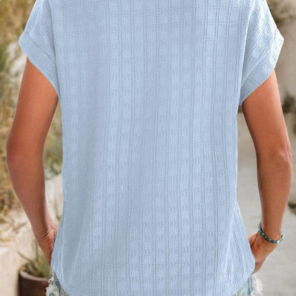 Textured Round Neck Short Sleeve Top - MimiStylez