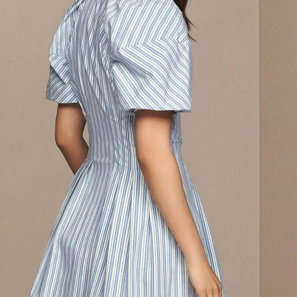 Striped Button Front Shirt Dress - MimiStylez